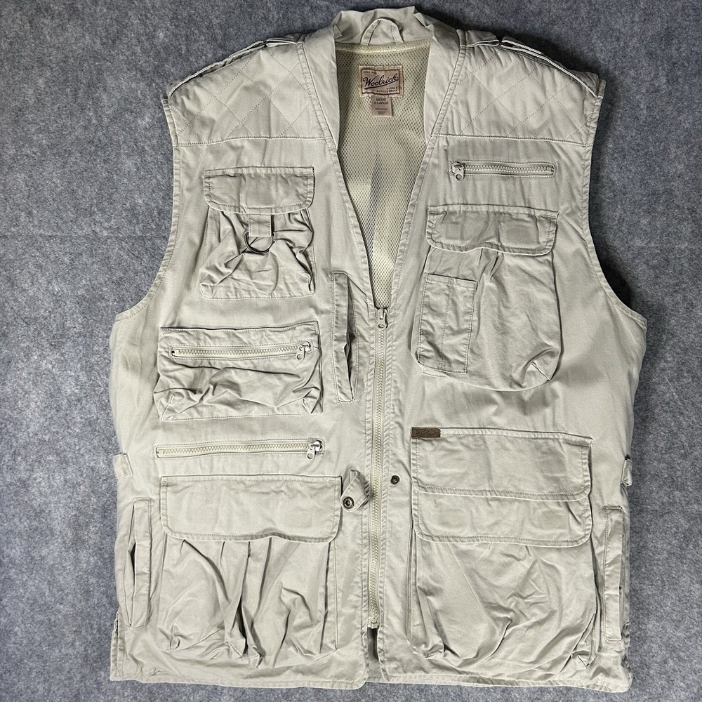 Vtg Woolrich Mens Vest Size XL Hunting Fishing Safari Khaki Cargo  Mesh Lined